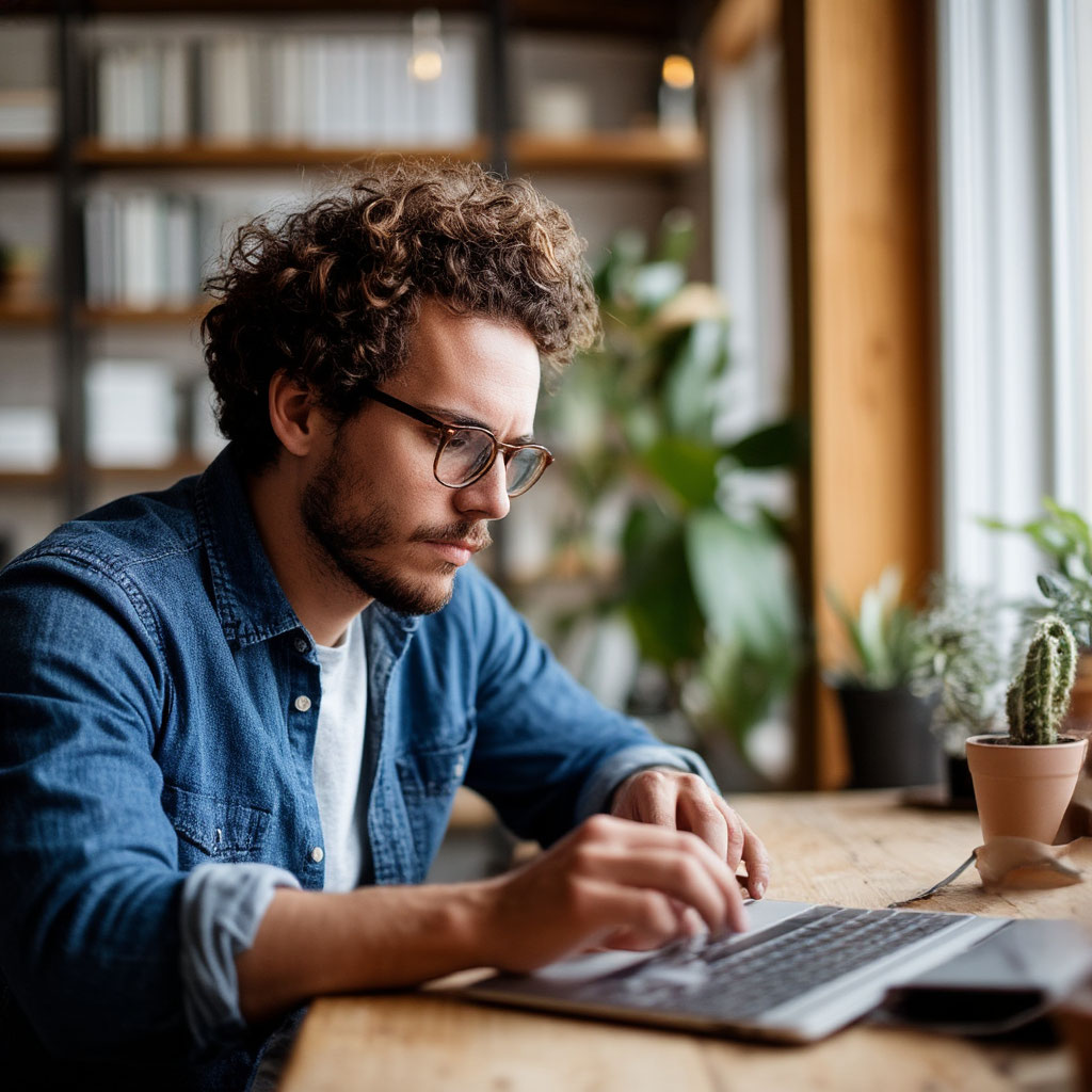 Person focusing on work with minimal distractions